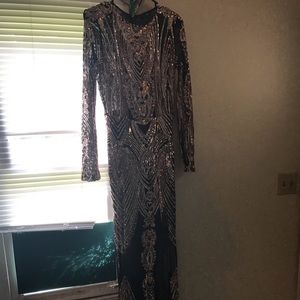 Gold/black sequin prom dress